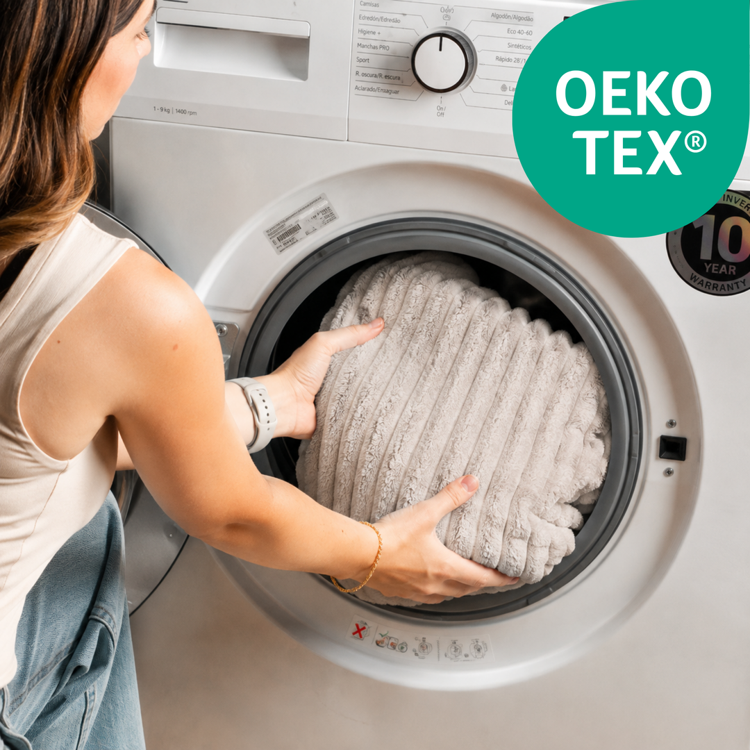 Housse amovible en fourrure côtelée, placée dans un lave-linge pour lavage, OEKO-TEX