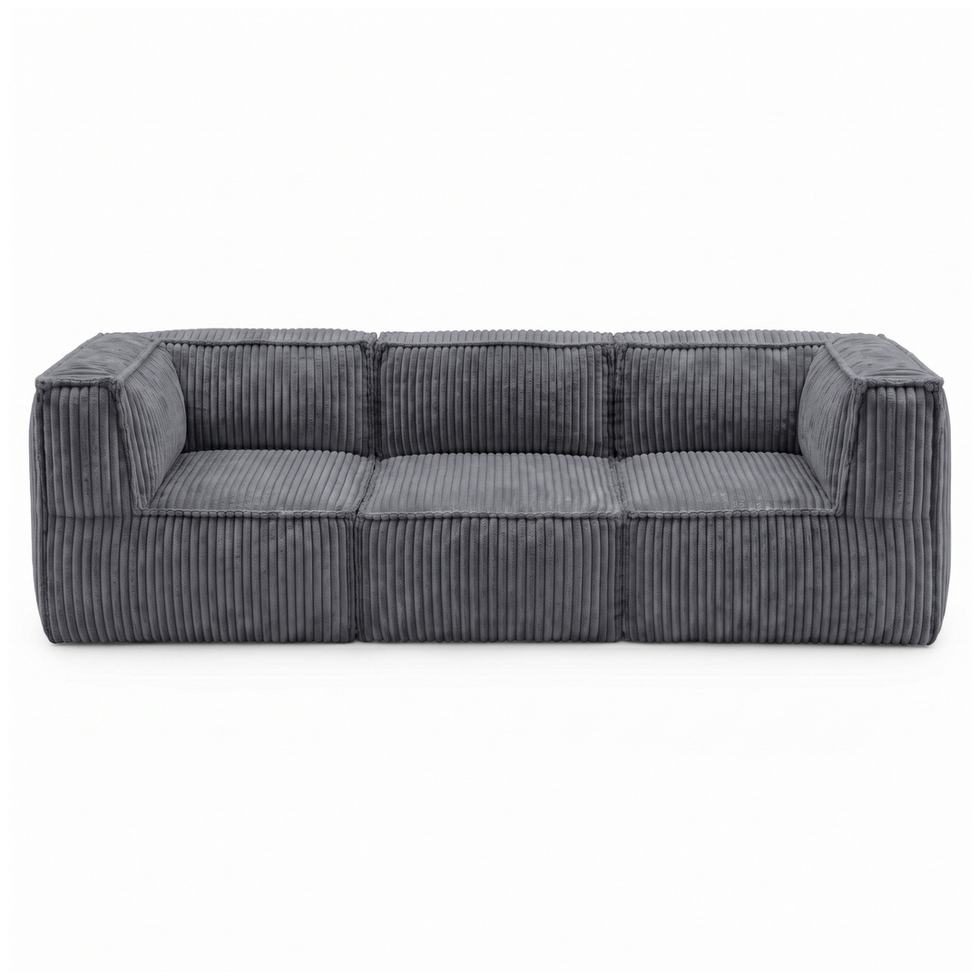 Canapé modulable 3 places déhoussable en velours côtelé gris foncé, vue de face