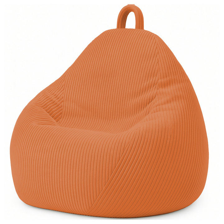 Pouf poire déhoussable en velours côtelé terracotta, forme poire rembourrée et confortable