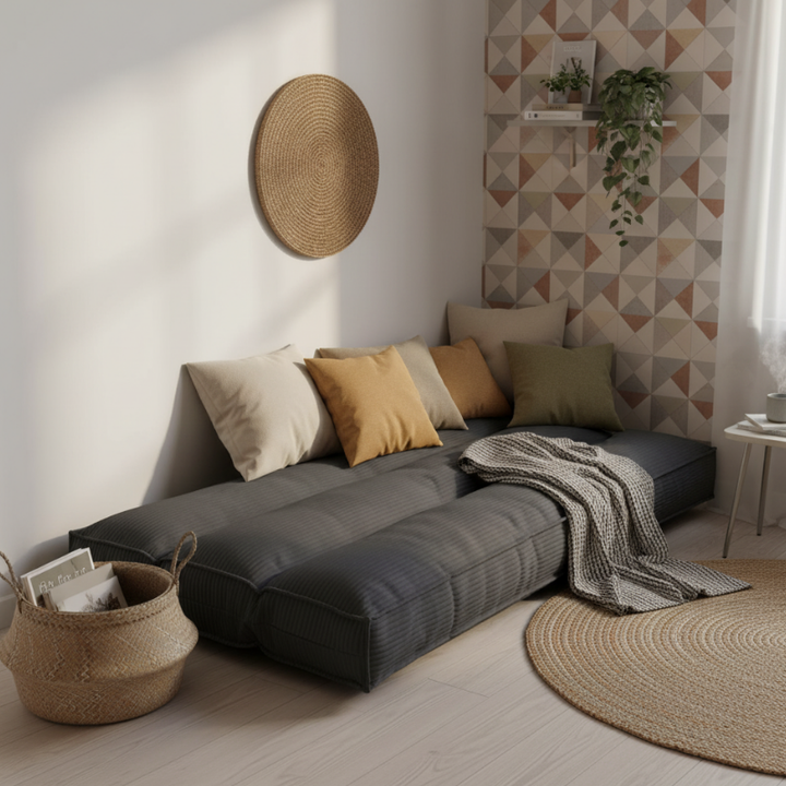 Futon déhoussable gris foncé 90 x 190 cm, velours côtelé