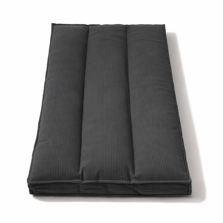 Futon déhoussable gris foncé, housse velours côtelé, vue du dessus