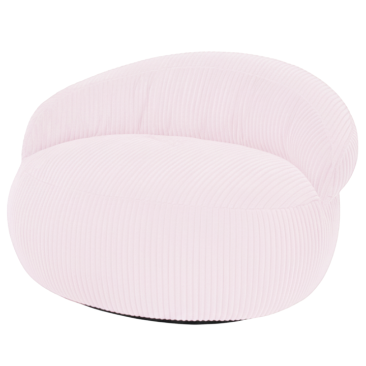 Pouf XXL déhoussable en velours côtelé rose pâle, forme ovale, vue de trois-quarts