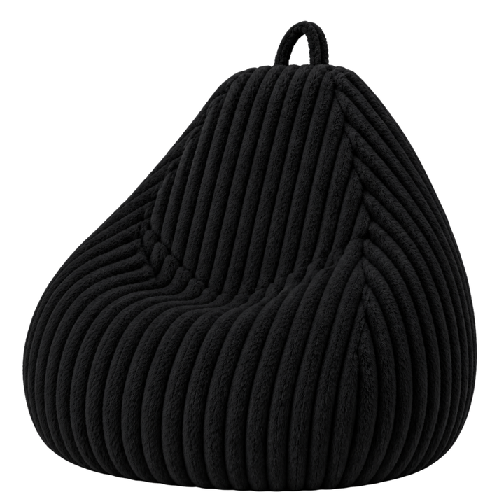 Pouf poire noir en fourrure côtelée, forme poire avec poignée