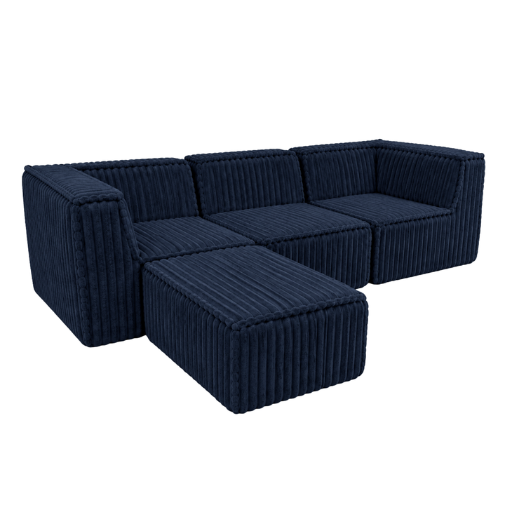Canapé modulable bleu en fourrure côtelée avec méridienne