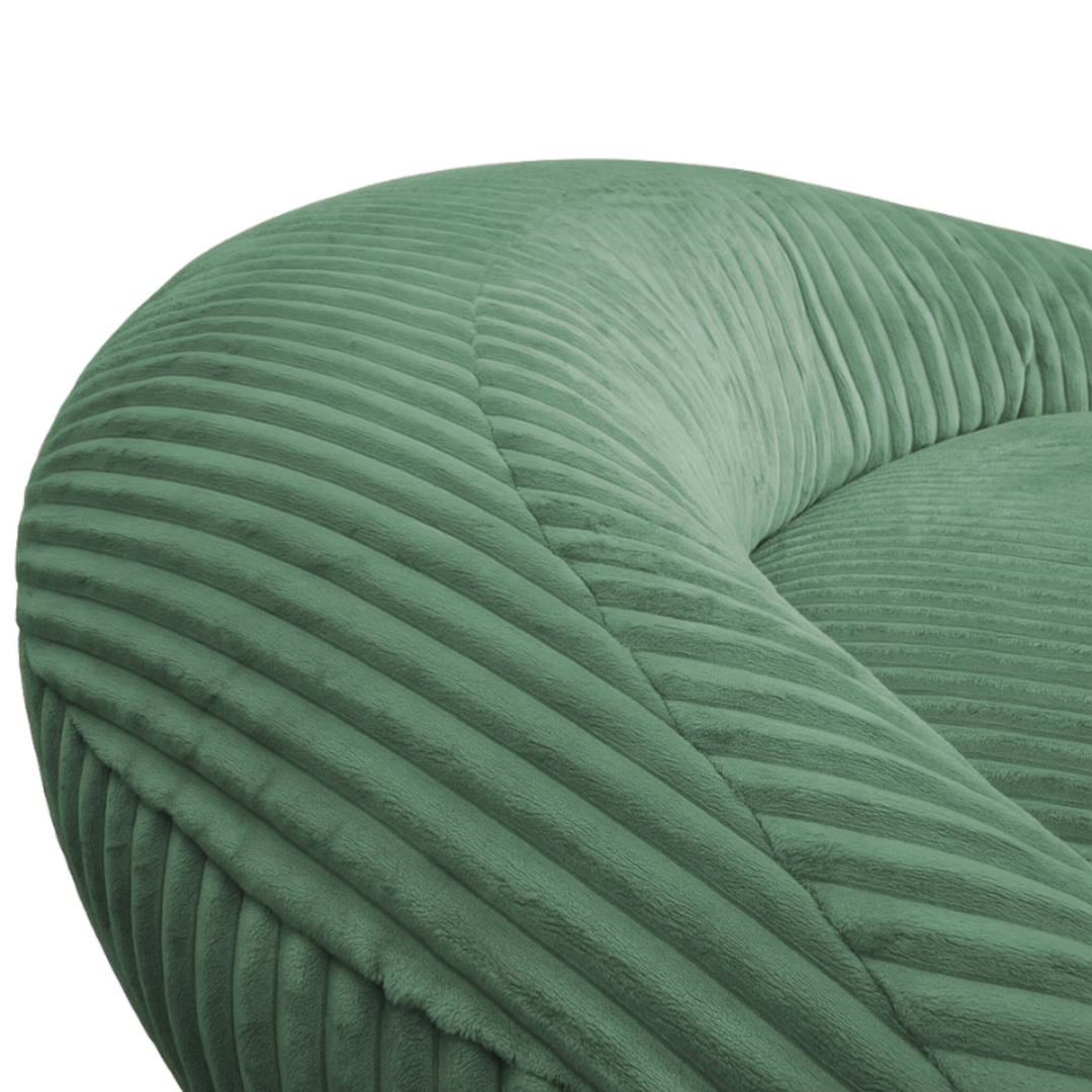 Pouf XXL en velours côtelé vert, gros plan de la texture