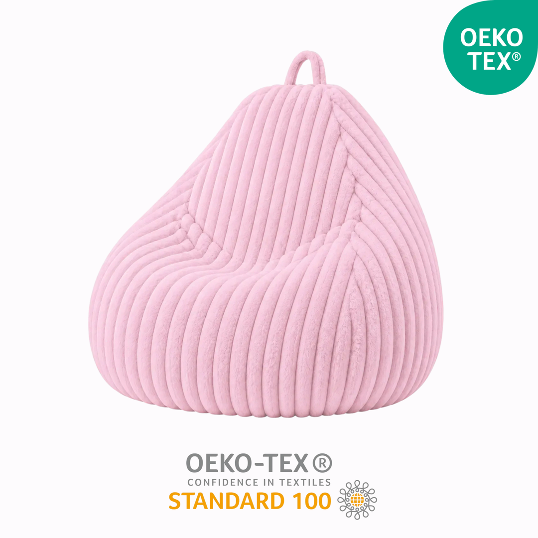 Pouf poire déhoussable en fourrure côtelée, tissu certifié OEKO-TEX