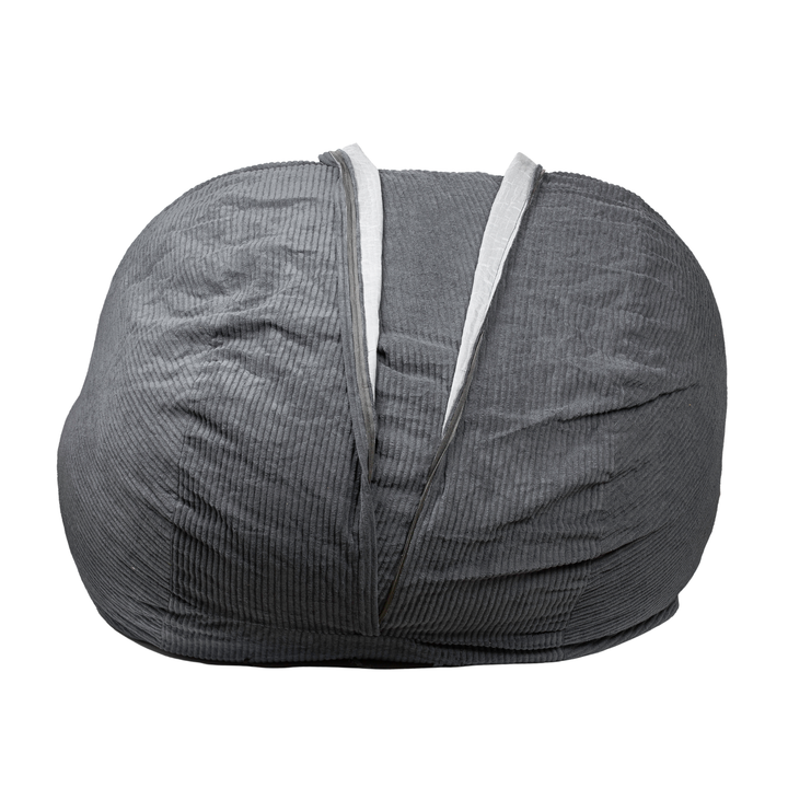 Pouf-lit convertible 2-en-1 gris foncé, vue de face avec ouverture latérale pour conversion en lit