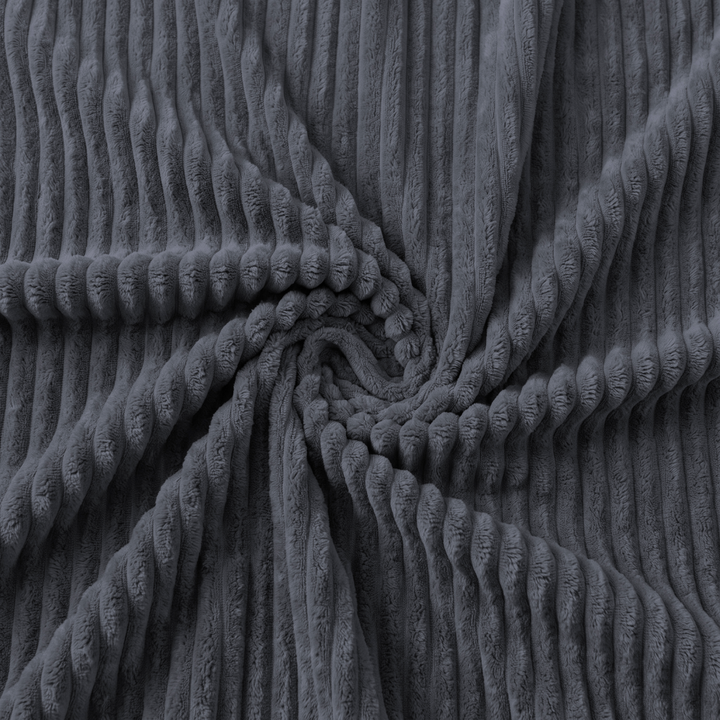 Velours côtelé gris foncé, gros plan des reliefs du tissu