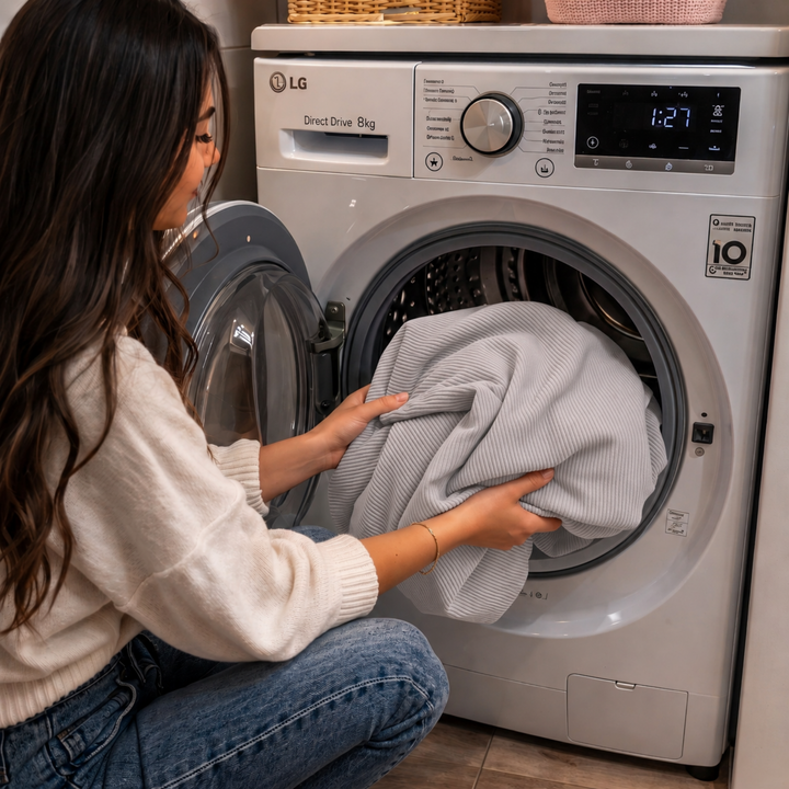 Housse de pouf déhoussable en velours côtelé épais, introduite dans le lave-linge