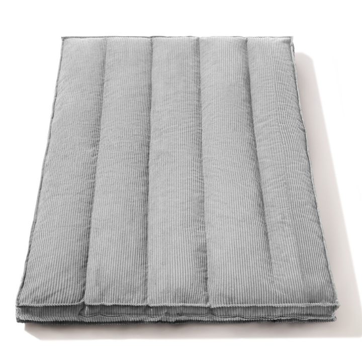 Futon déhoussable gris clair en velours côtelé