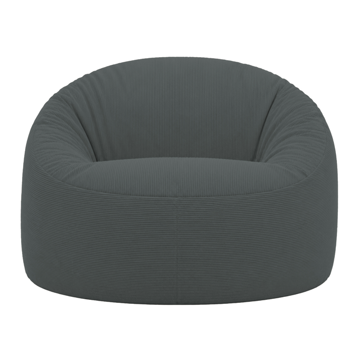Pouf déhoussable en velours côtelé gris foncé, forme ronde avec assise capitonnée