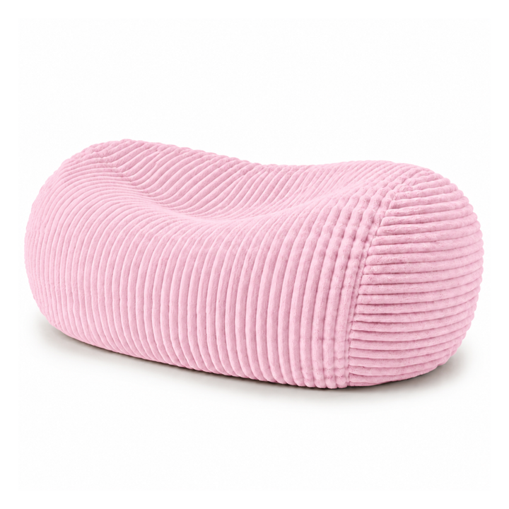 Pouf long géant déhoussable rose en fourrure côtelée