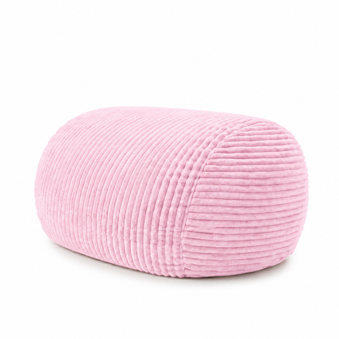 Pouf long géant déhoussable rose en fourrure côtelée