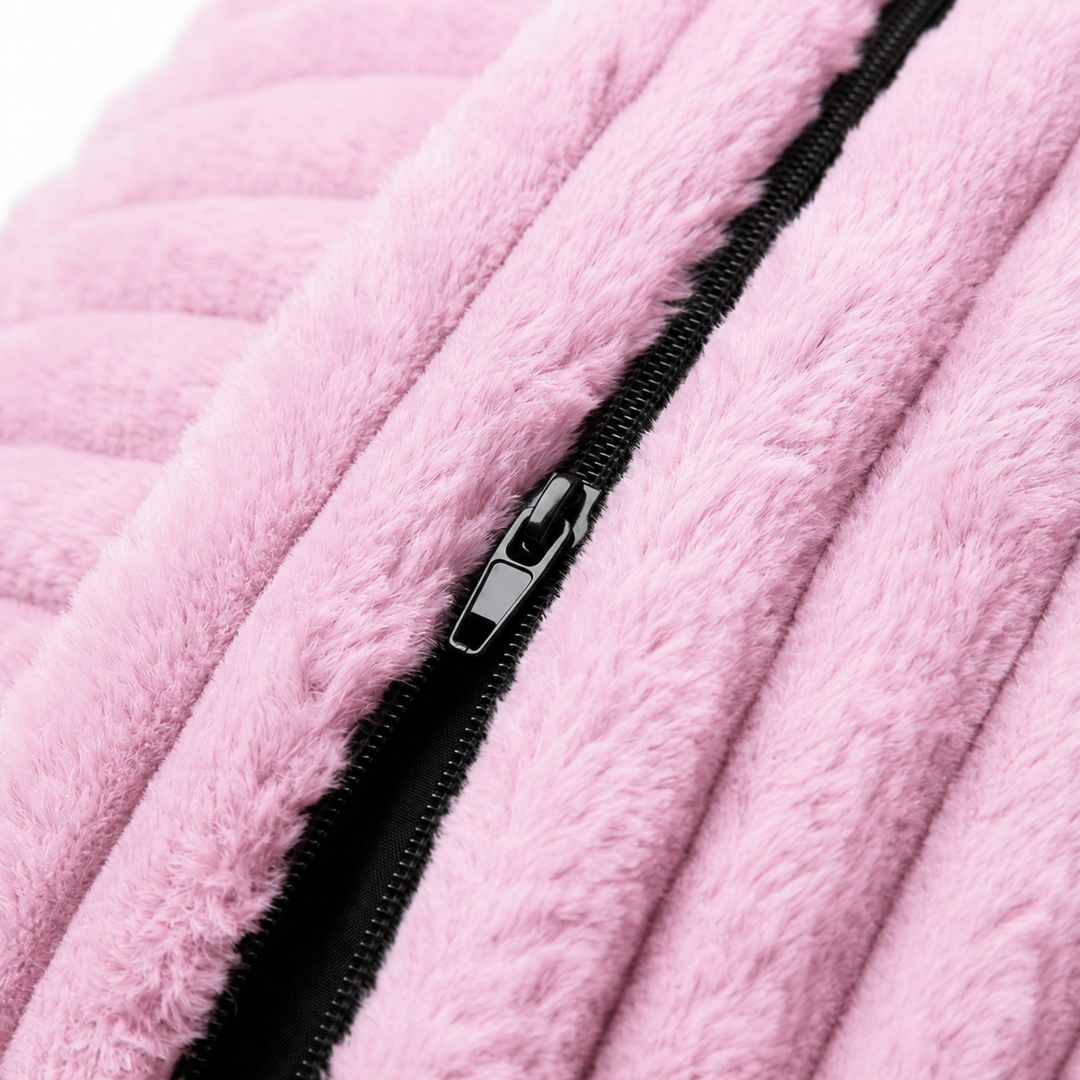 Fermeture éclair de la housse du pouf long géant déhoussable en fourrure côtelée