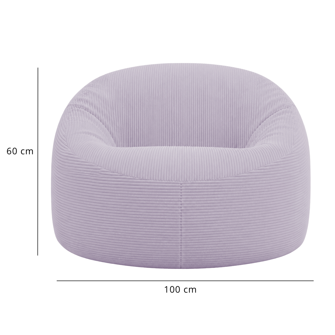 Pouf déhoussable en velours côtelé épais, violet clair, 100×60 cm