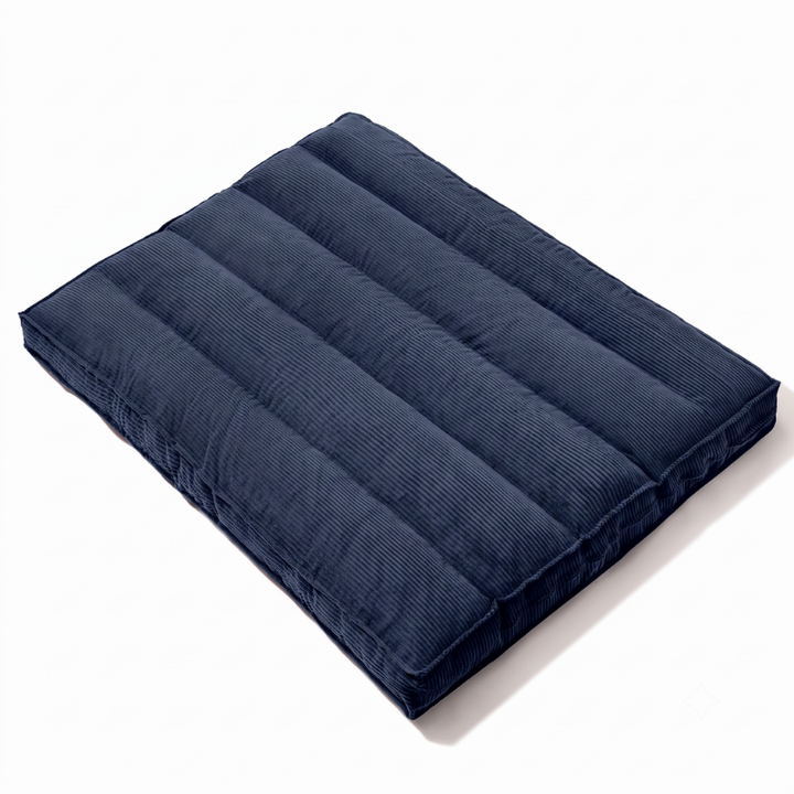 Housse de futon déhoussable bleu foncé, texture côtelée