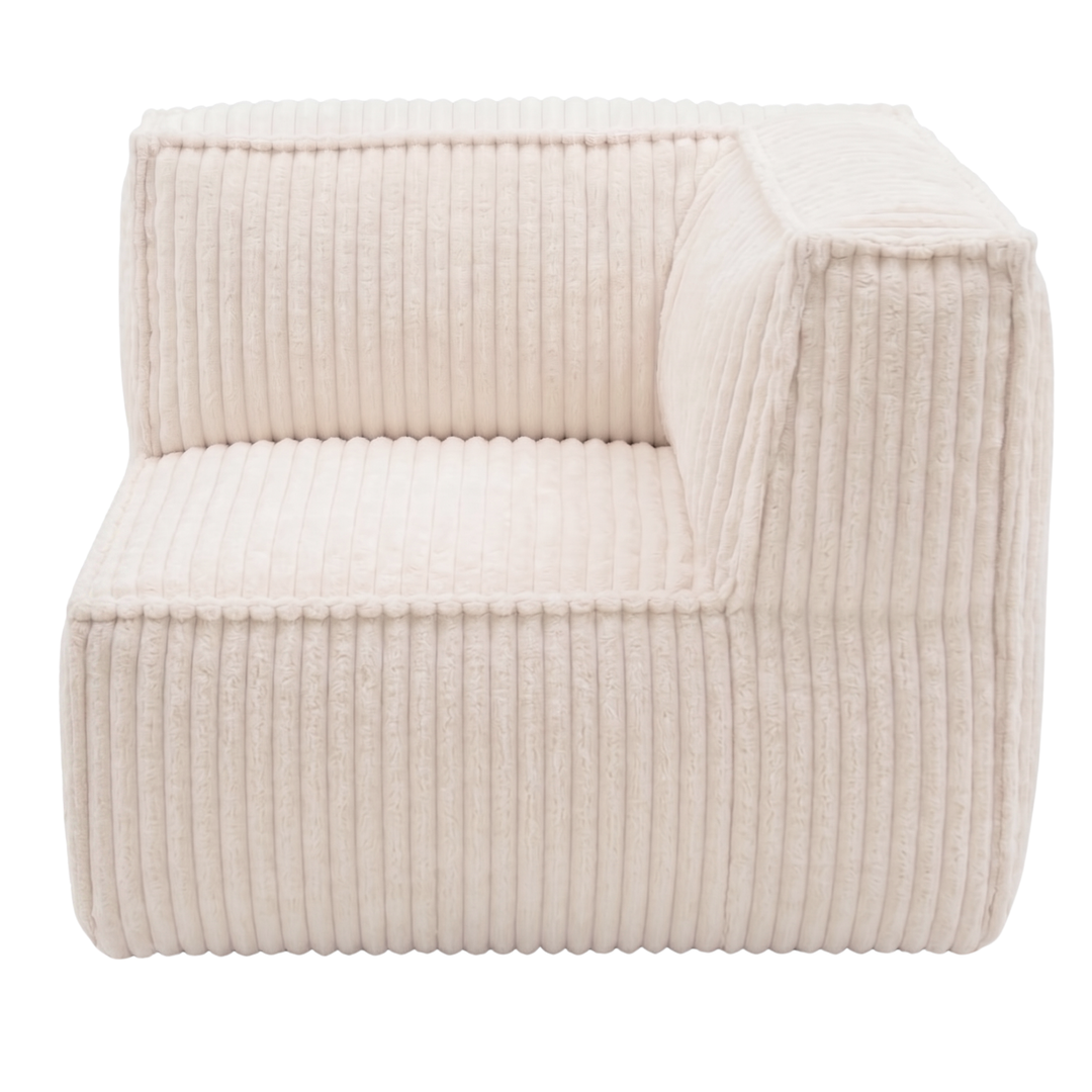 Module d’angle droit en velours côtelé blanc cassé, pour canapé modulable, 90×90 cm