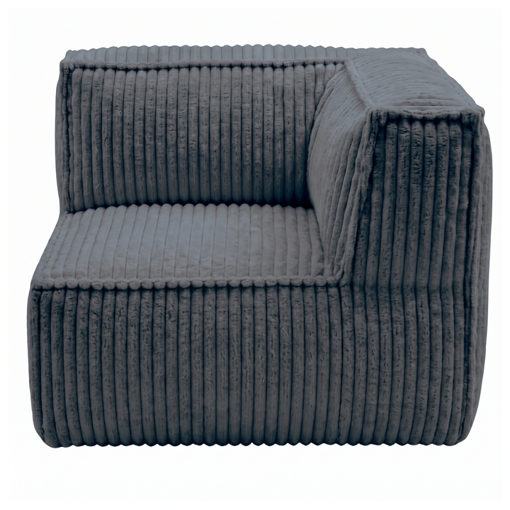 Module d’angle droit en velours côtelé gris foncé, pour canapé modulable, 90×90 cm