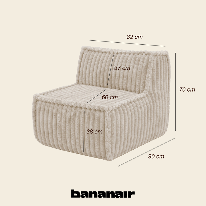 Module central déhoussable en fourrure côtelée beige, dimensions 90x82 cm (LxH).