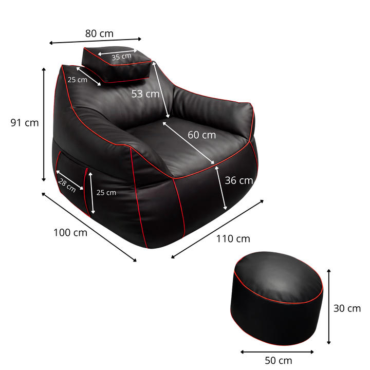 Pouf da gaming in similpelle - 100x110 cm + poggiapiedi