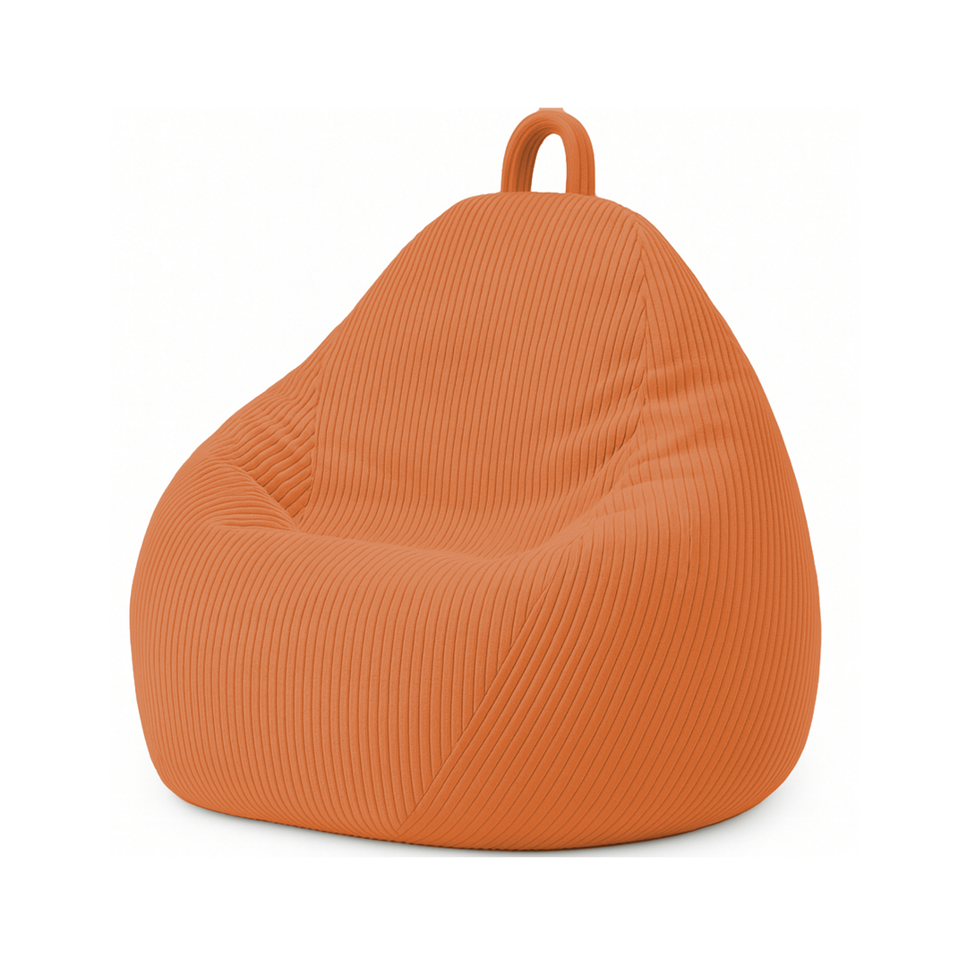 Pouf poire déhoussable en velours côtelé terracotta, forme poire rembourrée avec poignée