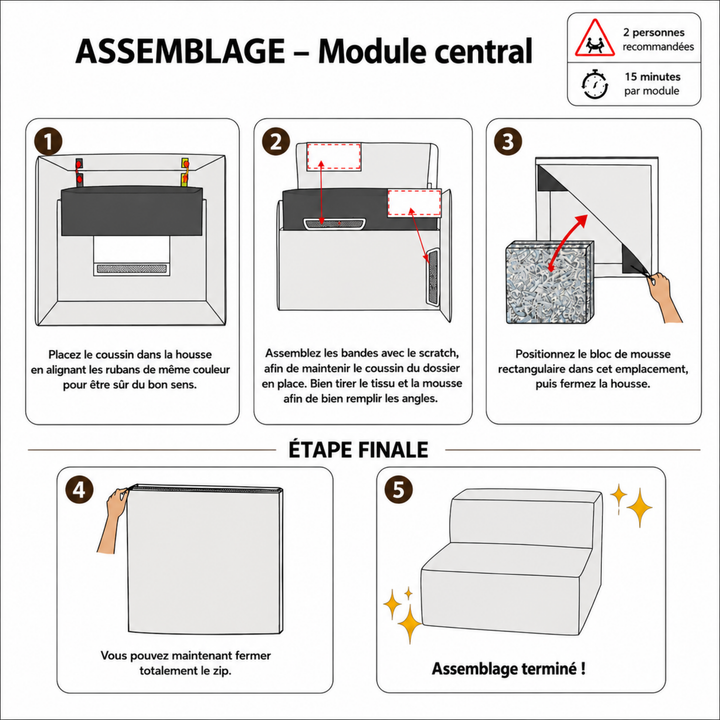 Modulo centrale sfoderabile - Per divano modulare - Velluto a coste - 90x82 cm
