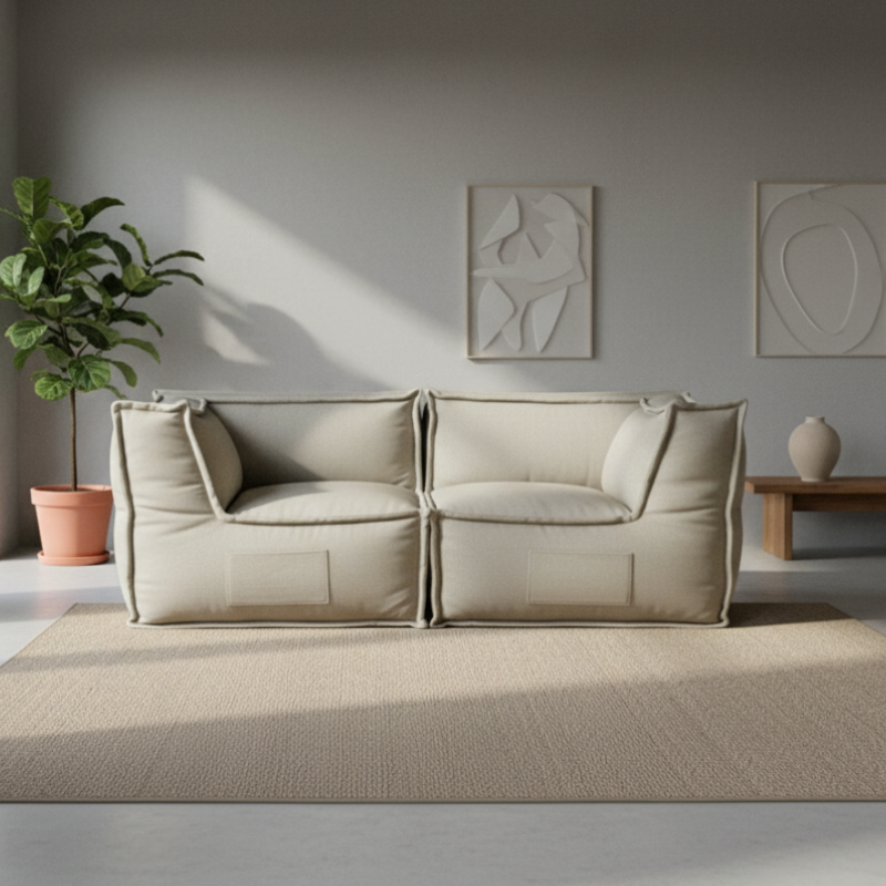 Divano componibile a 2 posti - Effetto lino - 90x180 cm