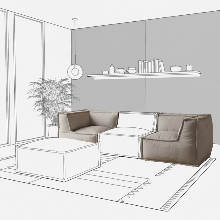 Divano componibile a 2 posti - Effetto lino - 90x180 cm