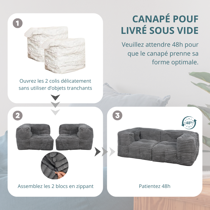 Divano componibile in pelliccia a coste - 90x180 cm