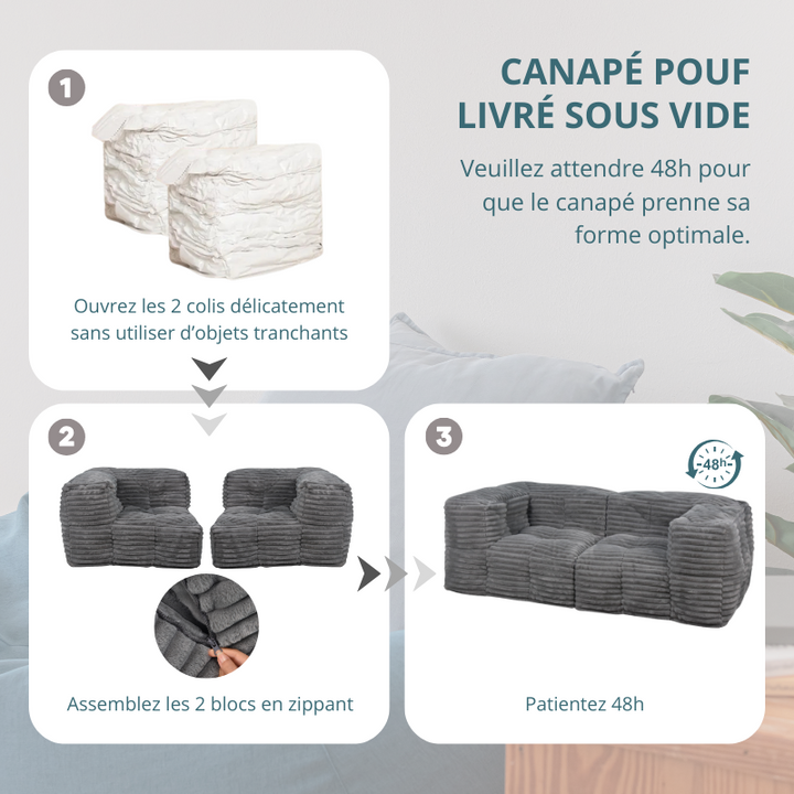 Divano componibile in pelliccia a coste - 90x180 cm