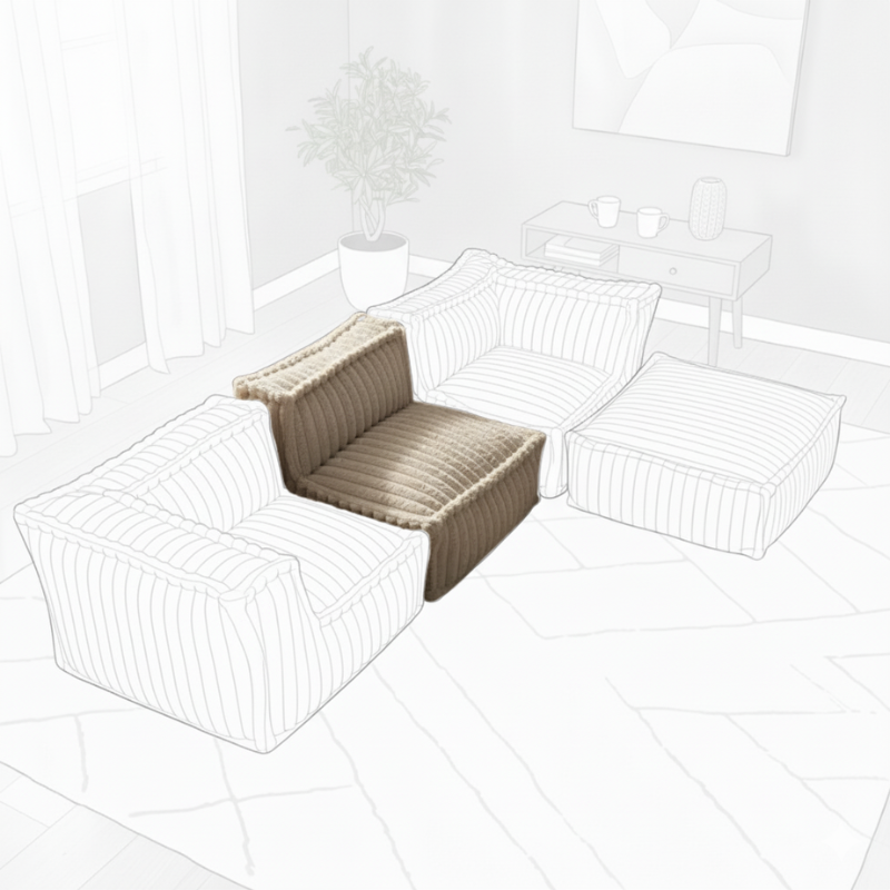 Modulo Centrale Per Divano Modulare - Pelliccia A Costine - 90x82 Cm