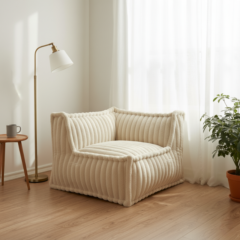 Modulo Angolare Destro Per Divano Modulare - Pelliccia A Coste - 90x90 Cm