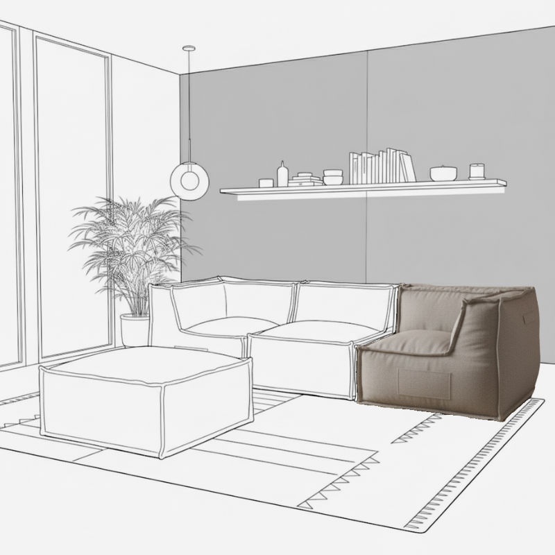 Modulo Angolare Reversibile Per Divano Modulare - Effetto Lino - 90x90 Cm