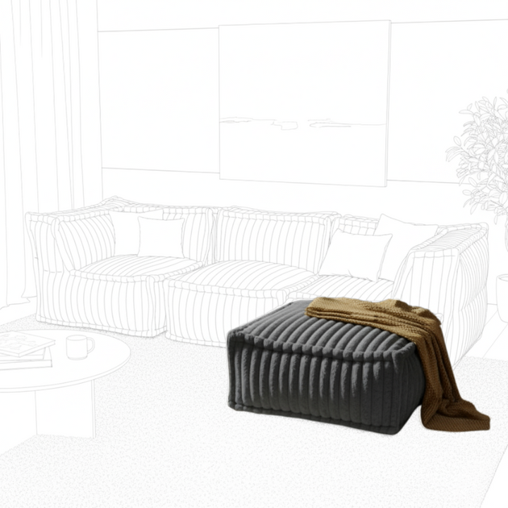 Pouf Pouf Per Divano Modulare - Pelliccia A Costine - 80x60x38 Cm