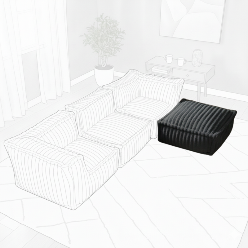 Pouf Pouf Per Divano Modulare - Pelliccia A Costine - 80x60x38 Cm