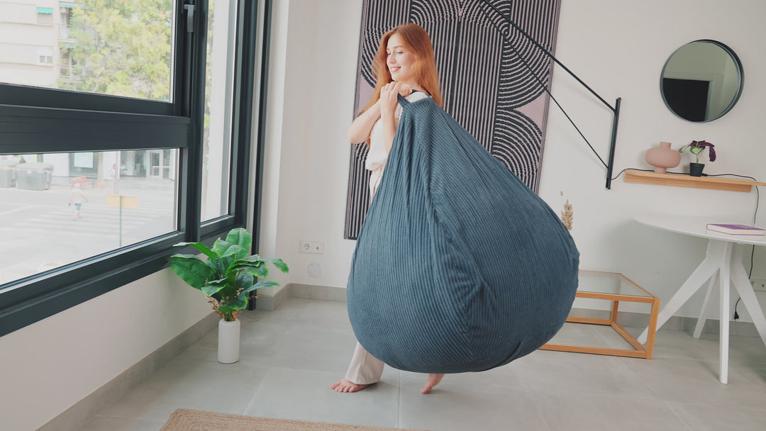 Pouf a Sacco in Velluto a Coste Sfoderabile - 105x85 Cm